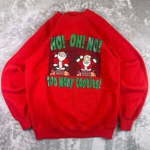 Vintage 90s Christmas Sweatshirt Ho Ho No Too Many Cookies Santa Mens Large